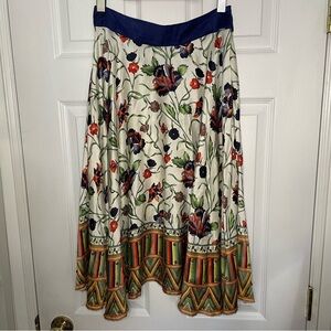 GingerBlu 100% Silk Floral Beaded Midi Skirt Small